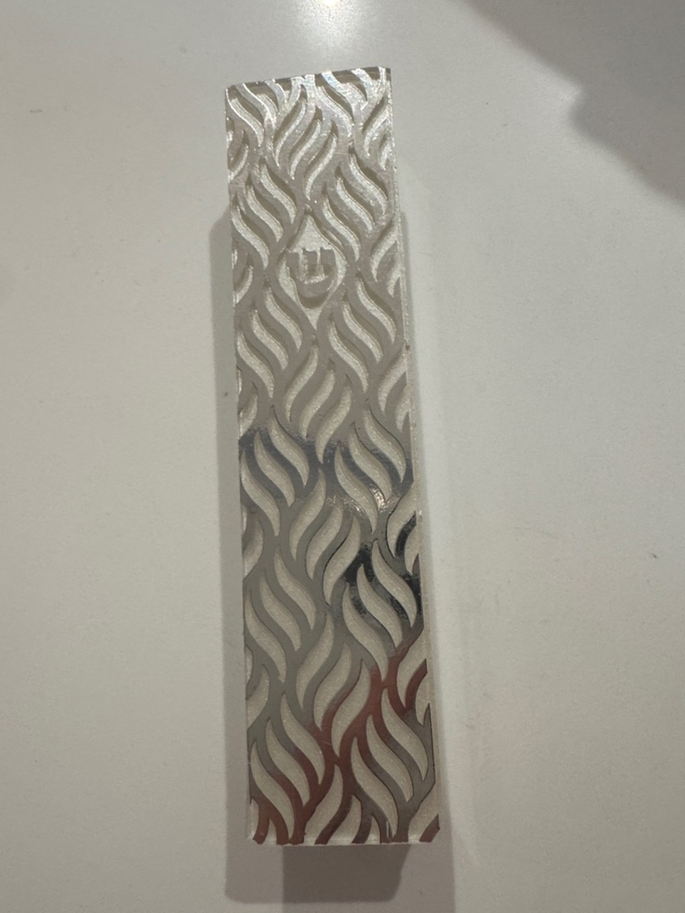 Mezuzah silver and clear design 5.5 x 1.25” with kosher scroll.
